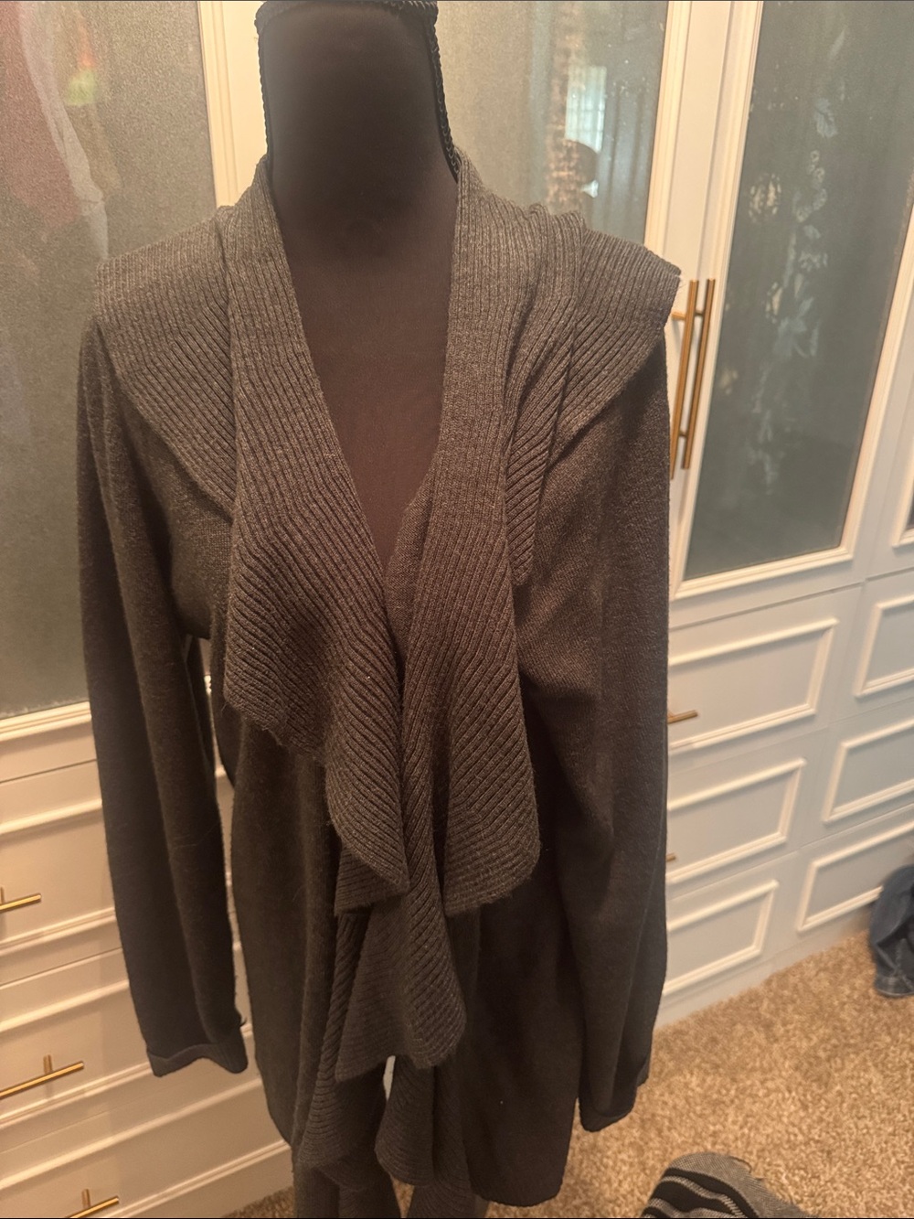 Karen Scott Charcoal Cascading Open-Front Cardigan